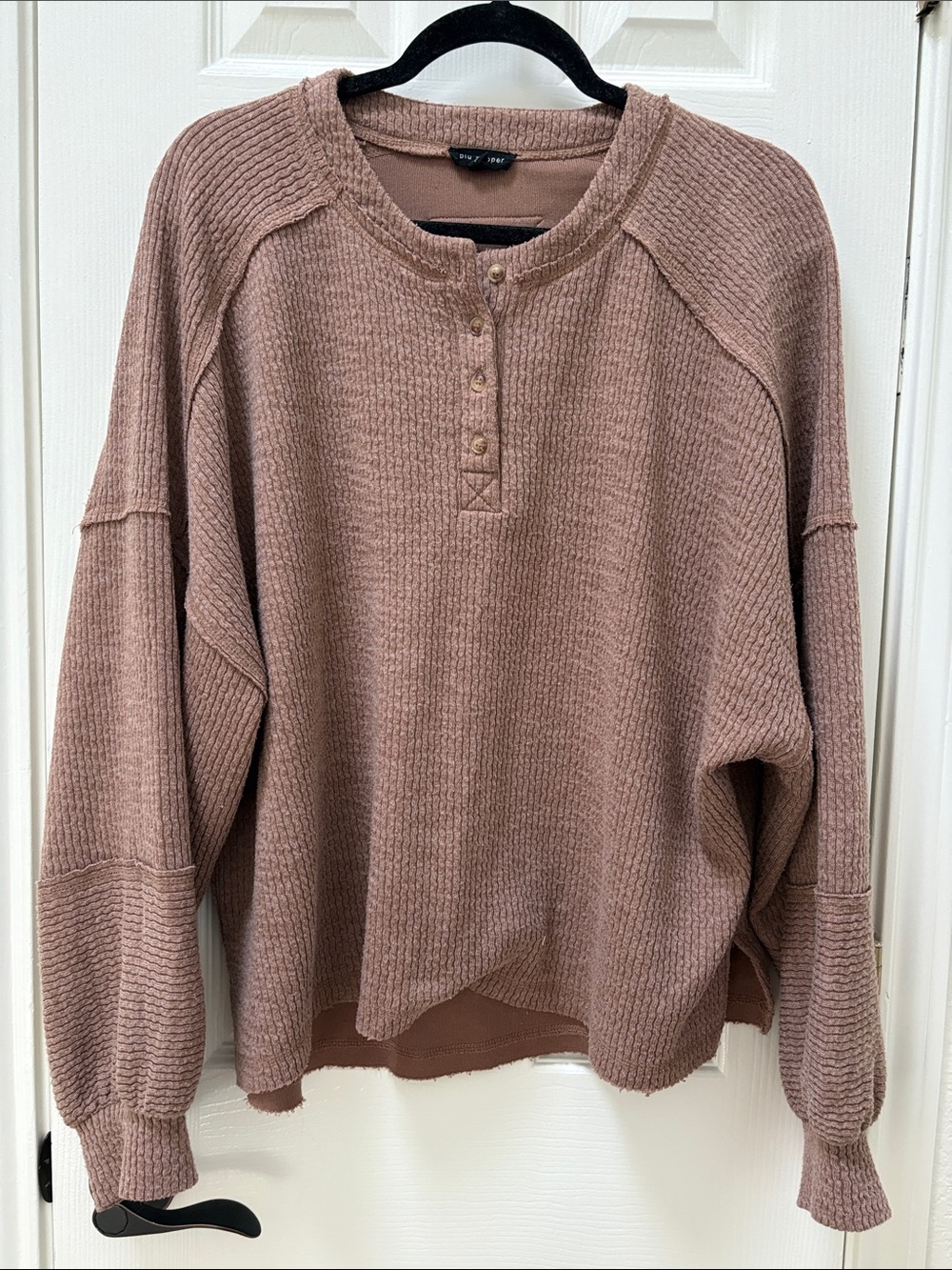 Blu Pepper Waffle Henley Sweatshirt - Mauve Pink